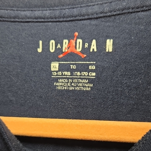 Jordan Kids Long Sleeve Tee - Navy and Neon Yellow Size XL Youth - Picture 2 of 5